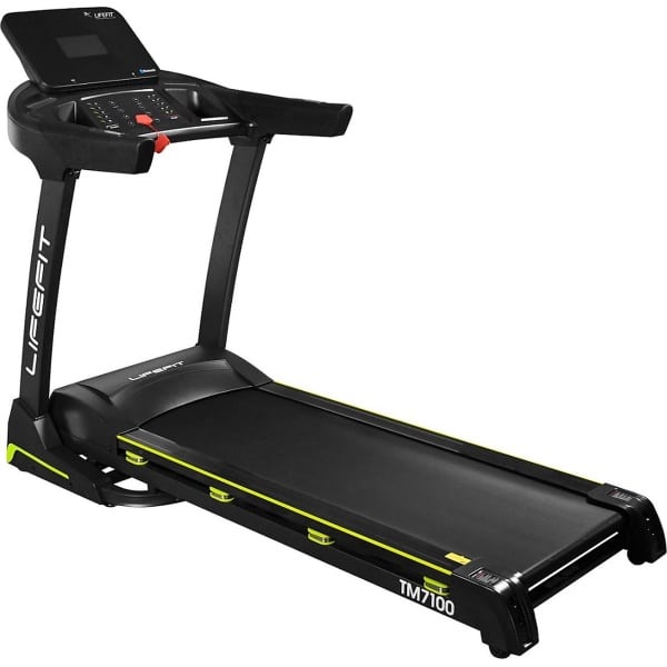 LifeFit TM7100 Elektrische Loopband inklapbaar - 6 PK Motor, Snelheden tot 20 km/u, Automatische Kanteling 0-20%, 135x48 cm Loopvlak, 7" LCD-Scherm, HRC & BODYFAT-Programma's, Bluetooth Sport Connect, Opvouwbaar met Tablethouder