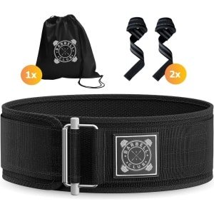Lifting Belt + Straps & Opbergtas - Lever Belt - Gewichtshefriem - Powerlift Riem - Wrist Wraps - Lifting Grips - Fast Clip - Fitness, Crossfit & Krachttraining - Deadlift, Squat & Dipping - BARBELL CLUB