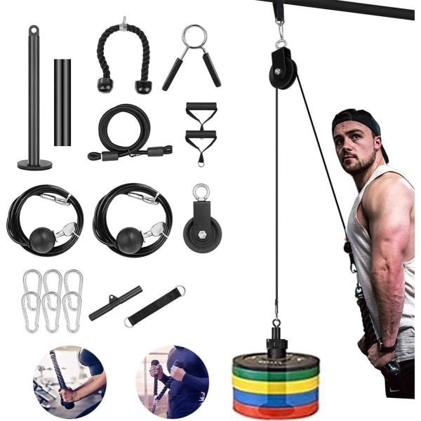 Luxari - Fitness Kabelsysteem Pro - Thuis sporten met diverse handgrepen - Katrol - Tricep Touw - Pulley - Krachttraining