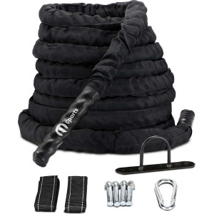 M sports - 9 Meter Battle Rope inclusief Nylon Sleeve & Bevestigingsmateriaal - Training Touw - Fitness & Crossfit - Thuis trainen