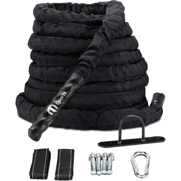 M sports - 9 Meter Battle Rope inclusief Nylon Sleeve & Bevestigingsmateriaal - Training Touw - Fitness & Crossfit - Thuis trainen