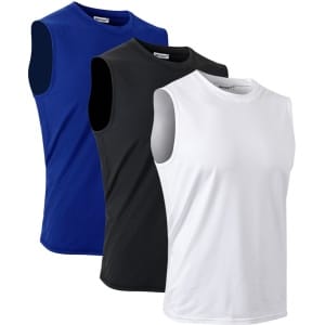 MEETYOO 3-Pack Heren Atletiekshirts Mouwloos Trainings Tanktop Sport Basislaag Sport Tanktop Heren - Sportkleding Man - Fitnesskleding - Jongens Kleding voor Fitness, CrossFit & Gym Hardlopen Basketbal Training & Actieve kleding-Zwart/Wit/Blauw-S