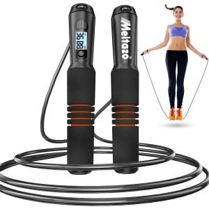 MELTAZO Springtouw met Teller, Smart Skipping Rope Fitness, Fitness Springtouw, Springtouw Sport, Springtouw Teller, Springtouw Volwassenen, Verstelbare Springtouw, Smart Jumping Rope, Sport Touwtje Springen voor Gewichtsverlies - Crossfit (Zwart)