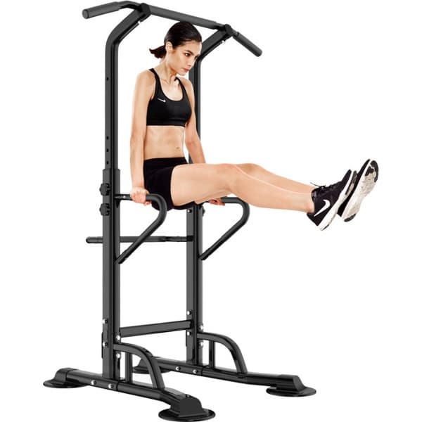 MIKING Krachtstations - - Pull up bar Power Tower - Pull Up & Dip Station - voor core & lichaam krachttraining thuis gym - zwart GRATIS trainingsplan