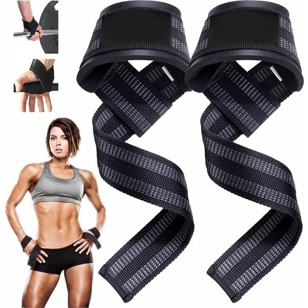 MJ Sports Premium Lifting Straps - Weight Grips - Hooks - Deadlift - Krachttraining - Fitness - Set van 2 - One Size - Zwart