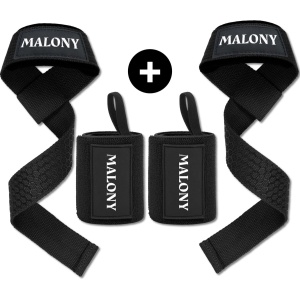 Malony Lifting Straps + Wrist Wraps Bundel - Fitness, Crossfit & Krachttraining - 4 Stuks - Zwart