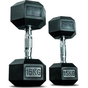 Matchu Sports - Hexa dumbbells - 15KG - Set van 2 - Krachttraining - Zwart