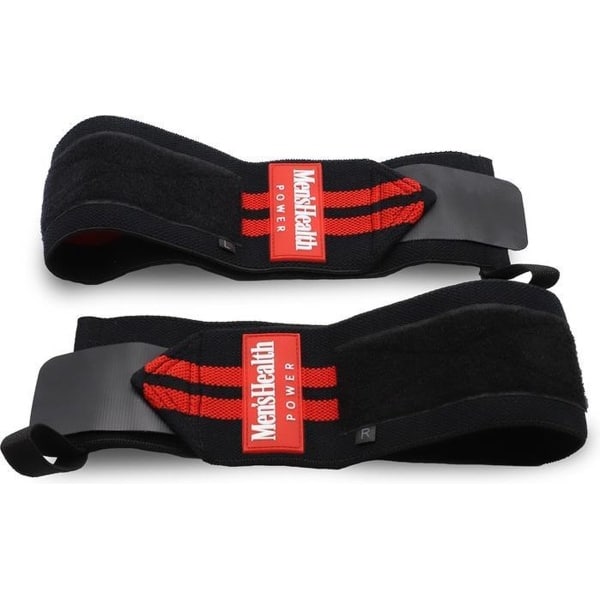 Men's Health, wrist straps voor krachttraining - polsbrace, zwart & rood