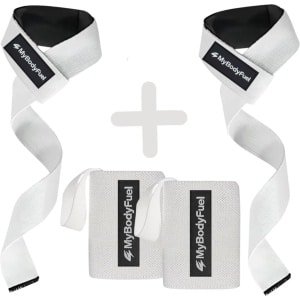 MyBodyFuel - Lifting Straps + Wrist Wraps Bundel - Fitness, Crossfit & Krachttraining - Wit