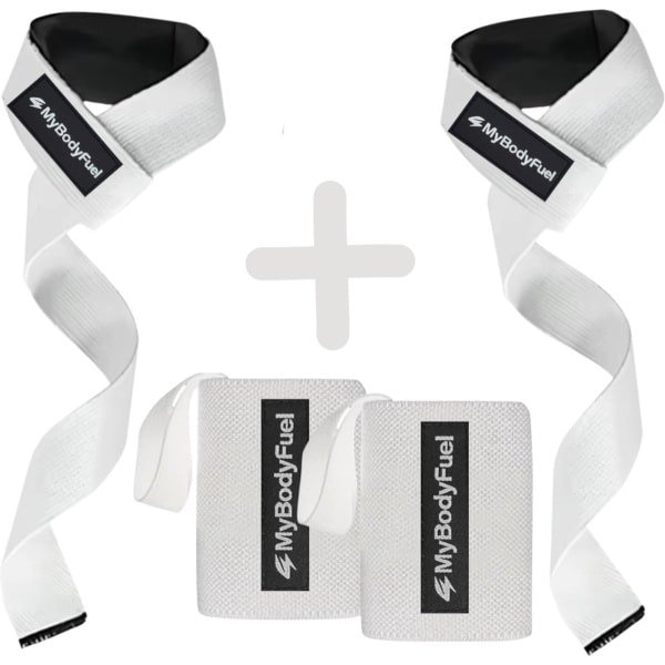 MyBodyFuel - Lifting Straps + Wrist Wraps Bundel - Fitness, Crossfit & Krachttraining - Wit