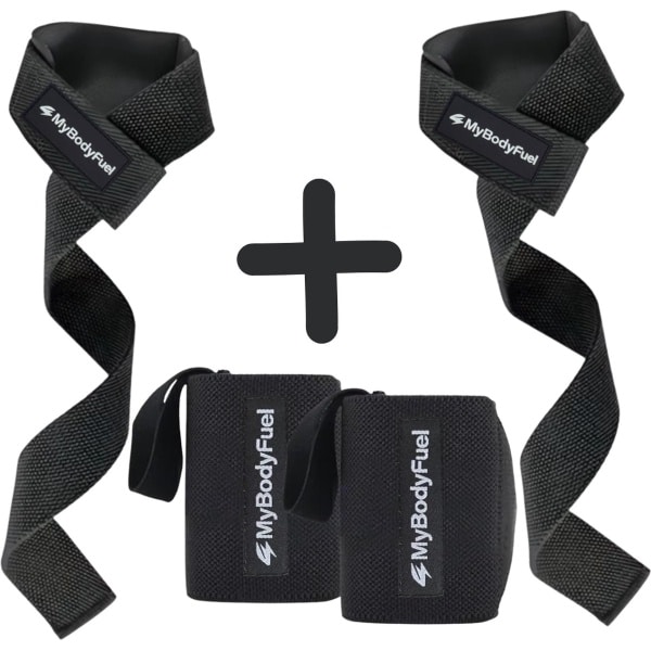 MyBodyFuel - Lifting Straps + Wrist Wraps Bundel - Fitness, Crossfit & Krachttraining - Zwart
