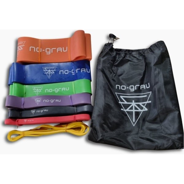 NO-GRAV Weerstandbanden complete set van 7 professionele Weerstandsbanden - Resistance Bands - Fitness Elastiek - Set van 7 banden - 7 verschillende Weerstanden - Calisthenics - Yoga - Crossfit - Powerlifting banden - Fitness - Met handige draagzak