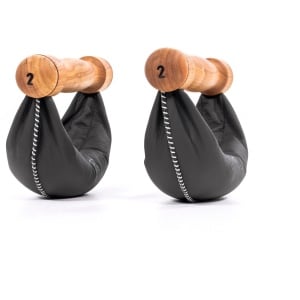 NOHRD Swing Dumbbells Kersen 6kg - Set van 2 - Leren Gewichtszak - Ergonomisch Houten Handgrepen - Functionele Krachttraining