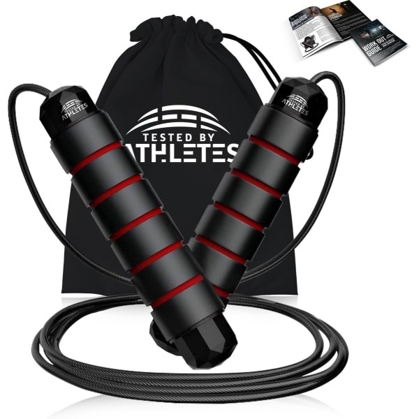 Professioneel Springtouw met verzwaarde en zachte handvaten - Sport Springtouw voor Fitness & Crossfit - Voor Beginners en Professionele sporters - Gratis draagzak en EBook met oefeningen - Tested by Athletes