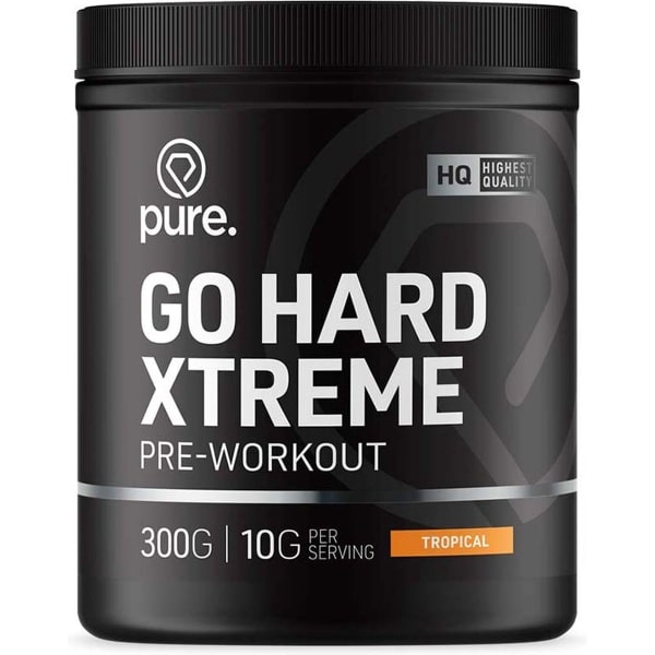 Pure. Go Hard Xtreme Pre-Workout - Beta Alanine - Taurine - Cafeïne - Citrulline - Suikervrij - Pre Workout Supplement, Krachttraining Energy Drink - Tropical - 30 servings - 300g