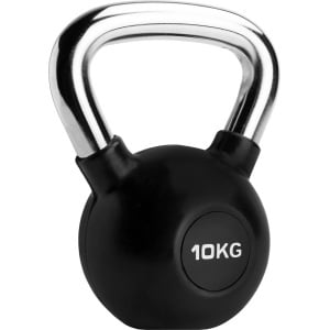 RYZOR Kettlebell van 10 kg - Voor crossfit - Bootcamp gewichten - Gewichten - Kogelhalter - Fitness gewichten - Kettlebell gewicht - Kettlebells 10 kg - Kettlebell voor binnen en buiten - Halters en gewichten - Rubber en staal - Zwart en zilver