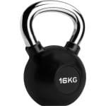 RYZOR Kettlebell van 16 kg - Kettlebell voor crossfit - Bootcamp gewichten - Gewichten - Kogelhalter - Fitness gewichten - Kettlebell gewicht - Kettlebells 16 kg - Voor binnen en buiten - Halters en gewichten - Rubber en staal - Zwart en zilver