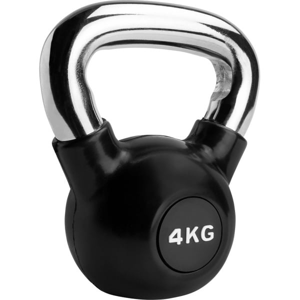 RYZOR Kettlebell van 4 kg - Kettlebell voor crossfit - Bootcamp gewichten - Gewichten - Kogelhalter - Fitness gewichten - Kettlebell gewicht - Kettlebells 4 kg - Kettlebell voor binnen en buiten - Halters en gewichten - Zwart en zilver