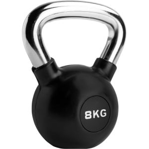 RYZOR Kettlebell van 8 kg - Kettlebell voor crossfit - Bootcamp gewichten - Gewichten - Kogelhalter - Fitness gewichten - Kettlebell gewicht - Kettlebells 8 kg - Voor binnen en buiten - Halters en gewichten - Rubber en staal - Zwart en zilver