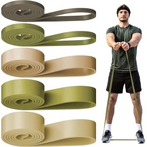 Resistance Bands, weerstandsbanden met 5 weerstandsniveaus, fitnessbanden voor yoga, pilates, raftraining, fysiotherapie, lange theraband, weerstandsbanden, krachttraining voor mannen en vrouwen