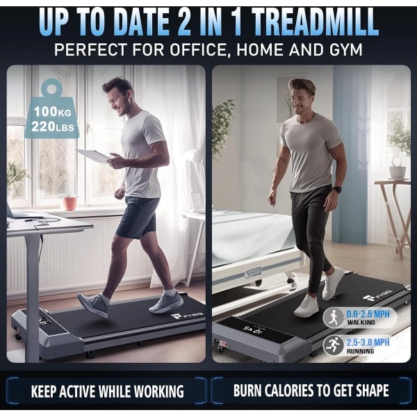 Revolutionaire 2-in-1 Loopband & Werkstation: Stil & Compact Ontwerp voor Thuis met Bluetooth en Draadloze Bediening - Inclusief App voor Interactieve Workouts, Zwart Aluminium, Direct Gebruiksklaar