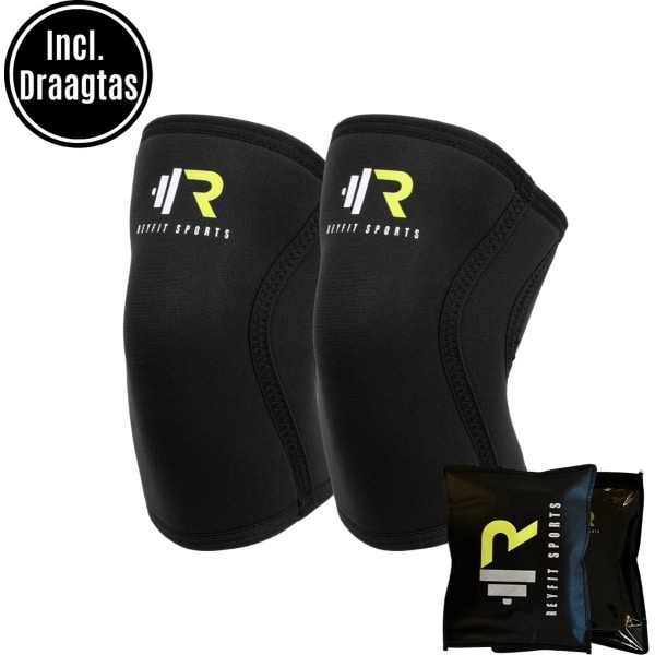 ReyFit Sports 2 Stuks Premium Knie Brace voor Fitness, CrossFit & Sporten - Knieband - Braces - 7 mm - Zwart- Maat M