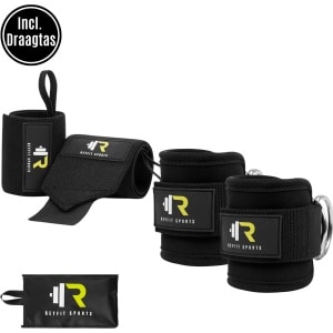 ReyFit Sports 2x Ankle Straps & 2x Wrist Wraps Bundel | Fitness accessoires | Crossfit | Krachttraining | Zwart