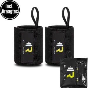 ReyFit Sports 2x Fitness & CrossFit Polsband - Wrist wraps - Polsbanden voor Krachttraining - Polsbrace - Fitness Accessoires - Inclusief Draagtas - Zwart