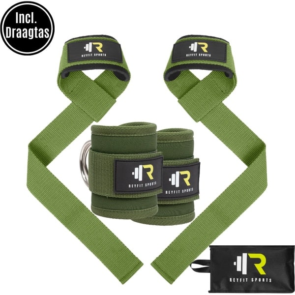 ReyFit Sports 2x Lifting Straps & 2x Ankle Straps Bundel | Fitness | Crossfit & Krachttraining | Groen