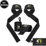 ReyFit Sports 2x Lifting Straps & 2x Wrist Wraps Bundel | Fitness Accessoires | Krachttraining | Crossfit | Zwart