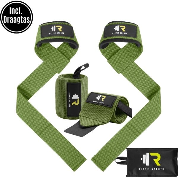 ReyFit Sports 2x Wrist wraps & 2x Lifting Straps Bundel | Fitness | Fitness Accessoires | Crosfitt | Krachttraining | Groen