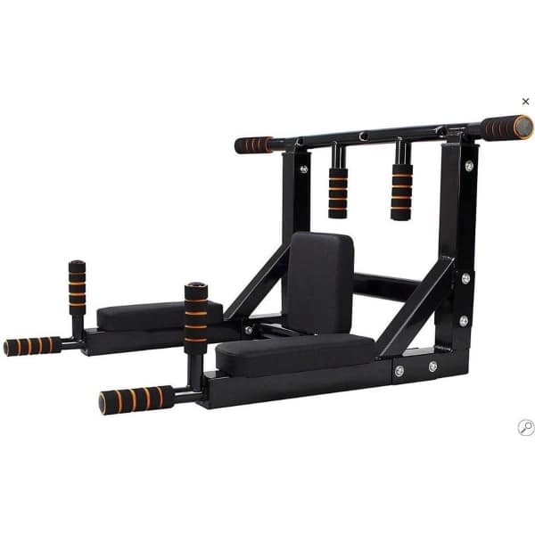 SOUTHWALL Fitness Station - 2-in-1 Pull Up Station en Dip Station voor thuis sporten - Optrekstang Fitness Wandmontage - Dip Bars - Chin Up Bar - Home Gym - Pull Up Bar Muurmontage - Krachttraining - Power Tower - 150kg Draagkracht - Zwart/Rood