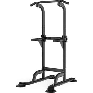 SOUTHWALL Krachtstation - Verstelbare Trainingsrek - Power Tower - Fitness Station - Home Gym - Power Rack - 2-in-1 Pull Up Station en Dip Station voor thuis sporten - Antislip handvaten - Krachttraining - 150 kg draagcapaciteit - Zwart