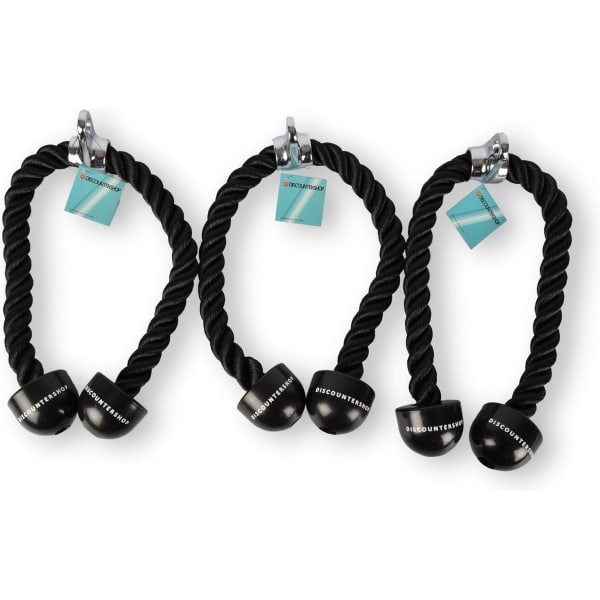 Set van 3 Tricep Ropes voor Krachttraining - 70cm - Zwart - Nylon + Rubber + Metaal - Home Gym Fitnessapparatuur - 200kg Belasting