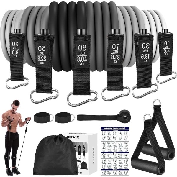 Set van 6 Fitnessbanden met Handvat en Enkelriem - Deurankerbevestiging - Draagtas voor Krachttraining - Mannen Vrouwen