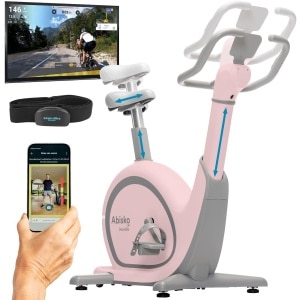 Skandika Abisko Ergometer - Hometrainer - Wereldprimeur - Premium EMS weerstand, slimme hometrainer app controle, automatische stuur- en zadelverstelling, 36 weerstandsniveaus, bluetooth, computer display - 106 x 57.5 x 123 cm (LxBxH) - roze