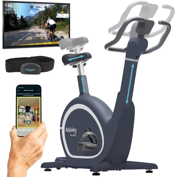 Skandika Abisko Ergometer - Hometrainer - Wereldprimeur - Premium EMS weerstand, slimme hometrainer app controle, automatische stuur- en zadelverstelling, 36 weerstandsniveaus, bluetooth, computer display - 106 x 57.5 x 123 cm (LxBxH) - antraciet