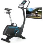 Skandika Atlantis Hometrainer Fiets - Hometrainers - Hometrainer Ergometer met app-bediening (Kinomap, iConsole), Bluetooth, 10kg vliegwielmassa, hartslag- en lichaamsvetmeting, 32 niveaus, geluidsarm, transportwielen, tot 150 kg - zwart