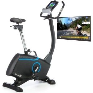 Skandika Atlantis Hometrainer Fiets - Hometrainers - Hometrainer Ergometer met app-bediening (Kinomap, iConsole), Bluetooth, 10kg vliegwielmassa, hartslag- en lichaamsvetmeting, 32 niveaus, geluidsarm, transportwielen, tot 150 kg - zwart