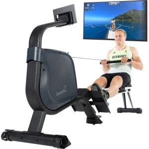 Skandika Njord Roeimachine - Roeitrainers - Roeimachine inklapbaar - Roeiapparaat - Roeimachine fitness met 16 stappen, opvouwbaar, 8 kg vliegwielsysteem, max. 180 kg, lange loopband, Kinomap, Bluetooth - Home fitness apparatuur - grijs