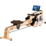 Skandika Styrke Premium Alpenden Roeitrainer - Roeitrainers - Roeiapparaat Fitness - Houten waterroeier & regelbare waterweerstand, waterroeiapparaat voor thuis, gebruiker 200 cm/180 kg - 211x54x68 cm (LxBxH) - Made in Germany - naturel/bruin