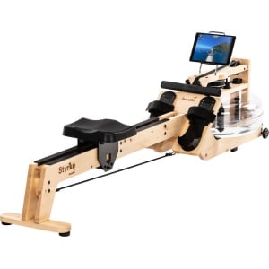 Skandika Styrke Premium Alpenden Roeitrainer - Roeitrainers - Roeiapparaat Fitness - Houten waterroeier & regelbare waterweerstand, waterroeiapparaat voor thuis, gebruiker 200 cm/180 kg - 211x54x68 cm (LxBxH) - Made in Germany - naturel/zwart