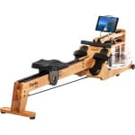 Skandika Styrke Premium Kersenhout Roeitrainer - Roeitrainers - Roeiapparaat Fitness - Houten waterroeier & regelbare waterweerstand, waterroeiapparaat voor thuis, gebruiker 200 cm/180 kg - 211x54x68 cm (LxBxH) - Made in Germany - naturel/zwart