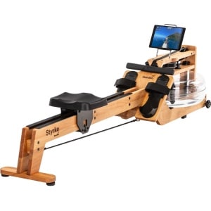 Skandika Styrke Premium Kersenhout Roeitrainer - Roeitrainers - Roeiapparaat Fitness - Houten waterroeier & regelbare waterweerstand, waterroeiapparaat voor thuis, gebruiker 200 cm/180 kg - 211x54x68 cm (LxBxH) - Made in Germany - naturel/zwart
