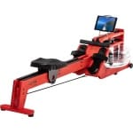 Skandika Styrke Premium Roeitrainer - Roeitrainers - Roeiapparaat Fitness - Echt essenhouten waterroeier & regelbare waterweerstand, waterroeiapparaat voor thuis, gebruiker tot 200 cm/180 kg - 211 x 54 x 68 cm (LxBxH) - Made in Germany - rood/zwart