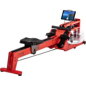 Skandika Styrke Premium Roeitrainer - Roeitrainers - Roeiapparaat Fitness - Echt essenhouten waterroeier & regelbare waterweerstand, waterroeiapparaat voor thuis, gebruiker tot 200 cm/180 kg - 211 x 54 x 68 cm (LxBxH) - Made in Germany - rood/zwart