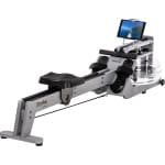 Skandika Styrke Premium Roeitrainer - Roeitrainers - Roeiapparaat Fitness - Echt essenhouten waterroeier & regelbare waterweerstand, waterroeiapparaat voor thuis, gebruiker tot 200 cm/180 kg - 211 x 54 x 68 cm (LxBxH) - Made in Germany - zilver/zwart