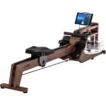 Skandika Styrke Premium Roeitrainer - Roeitrainers - Roeiapparaat Fitness - Echt essenhouten waterroeier & regelbare waterweerstand, waterroeiapparaat voor thuis, gebruiker 200 cm/180 kg - 211x54x68 cm (LxBxH) - Made in Germany - koffiebruin/zwart