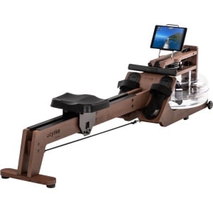 Skandika Styrke Premium Roeitrainer - Roeitrainers - Roeiapparaat Fitness - Echt essenhouten waterroeier & regelbare waterweerstand, waterroeiapparaat voor thuis, gebruiker 200 cm/180 kg - 211x54x68 cm (LxBxH) - Made in Germany - koffiebruin/zwart