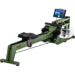 Skandika Styrke Premium Roeitrainer - Roeitrainers - Roeiapparaat Fitness - Echt essenhouten waterroeier & regelbare waterweerstand, waterroeiapparaat voor thuis, gebruiker 200 cm/180 kg - 211x54x68 cm (LxBxH) - Made in Germany - smaragdgroen/zwart